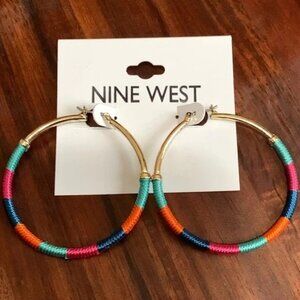 NINE WEST Mod/Contemporary Gold Multicolor 2" Hoop Earrings**NEW!